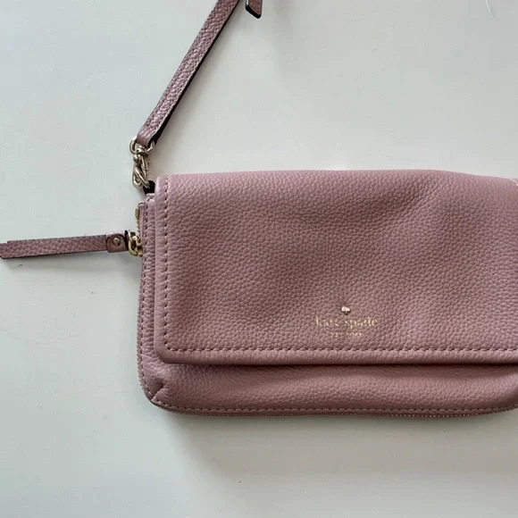 Kate Spade pink gold leather  shoulder bag.purse classic striped interior - Picture 2 of 11